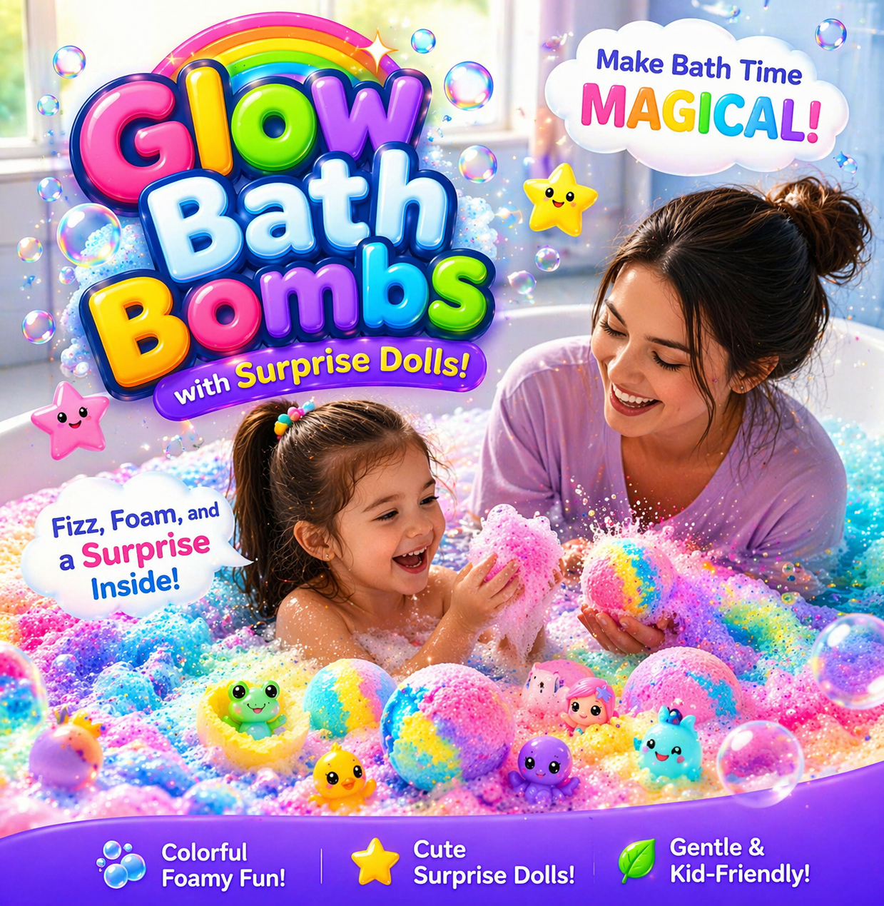 Glow Bath Bombs with Surprise Dolls